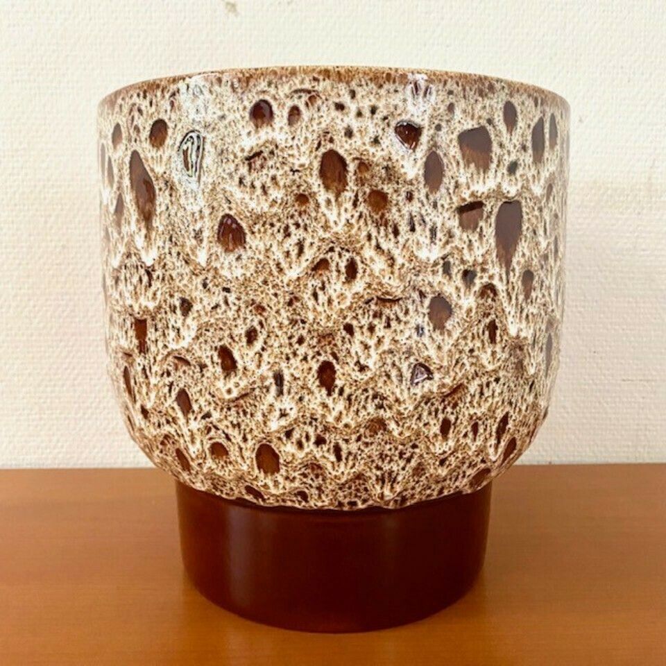 Xl Flower Pot Ceramic Fat Lava West Germany Style Brown White photo furniture