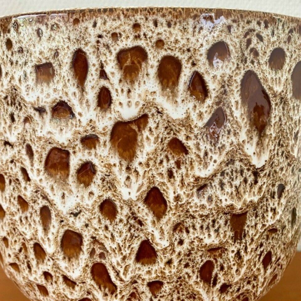 Xl Flower Pot Ceramic Fat Lava West Germany Style Brown White photo for sale