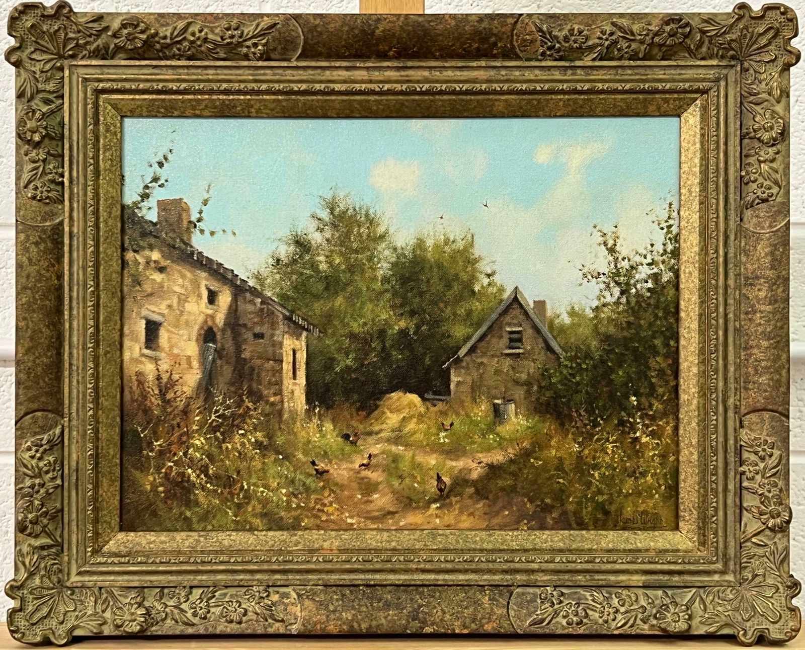 1950.0 James Wright Rural Farm House Scene With Hens In English Countryside By 20th Century Artist 1985 Circa photo