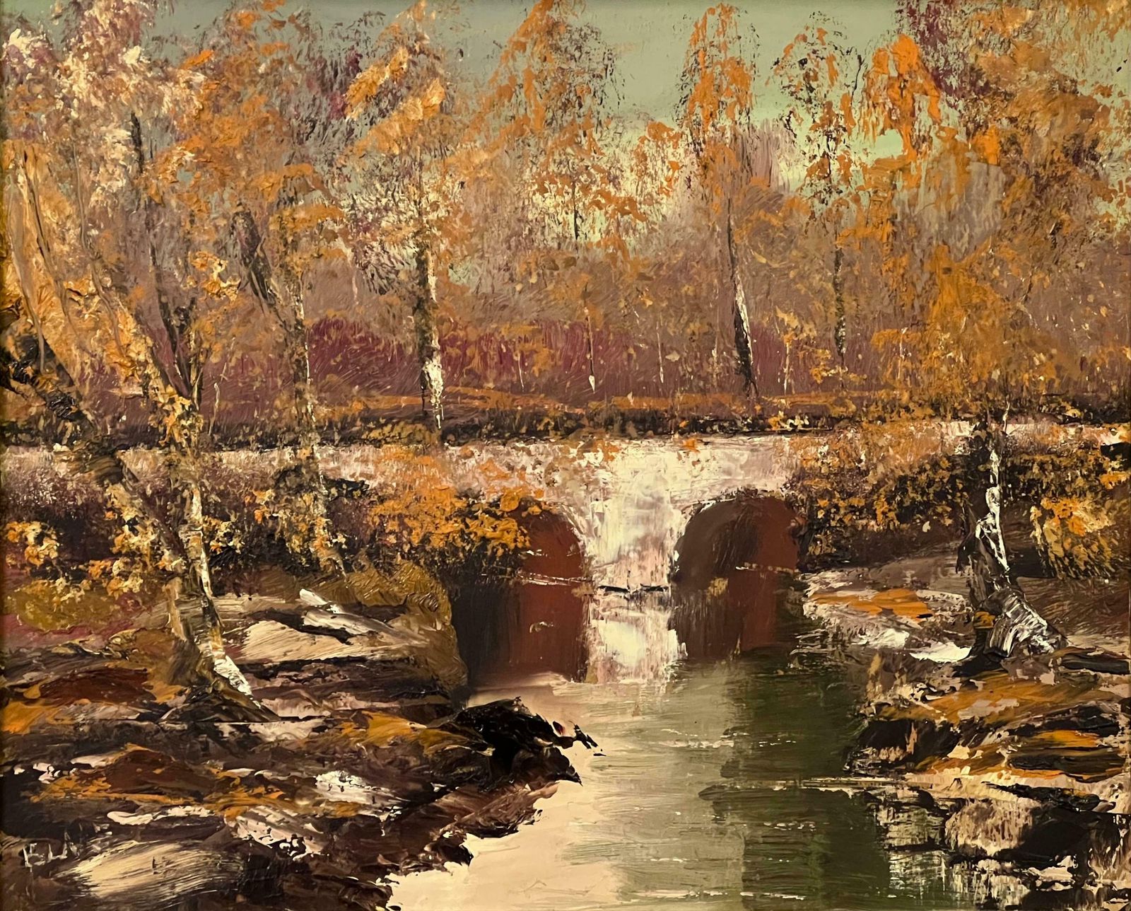 photo for sale Liam Blake Original Impasto Oil Painting Art Of An Autumnal River Landscape By Irish Artist 1985 Circa