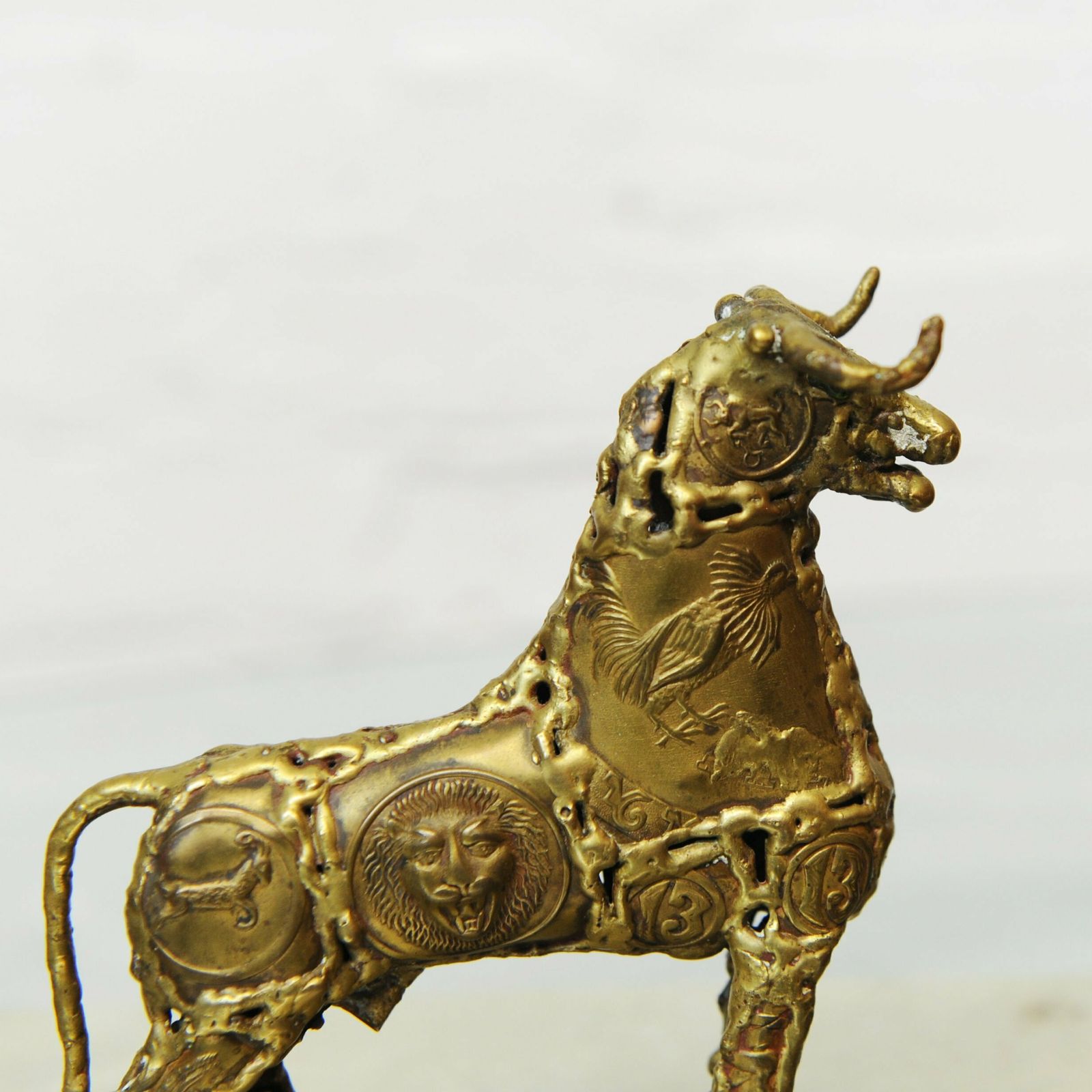 Brutalist Metal Sculpture Of A Brass Bull By Pal Kepenyes, 1970s photo buy