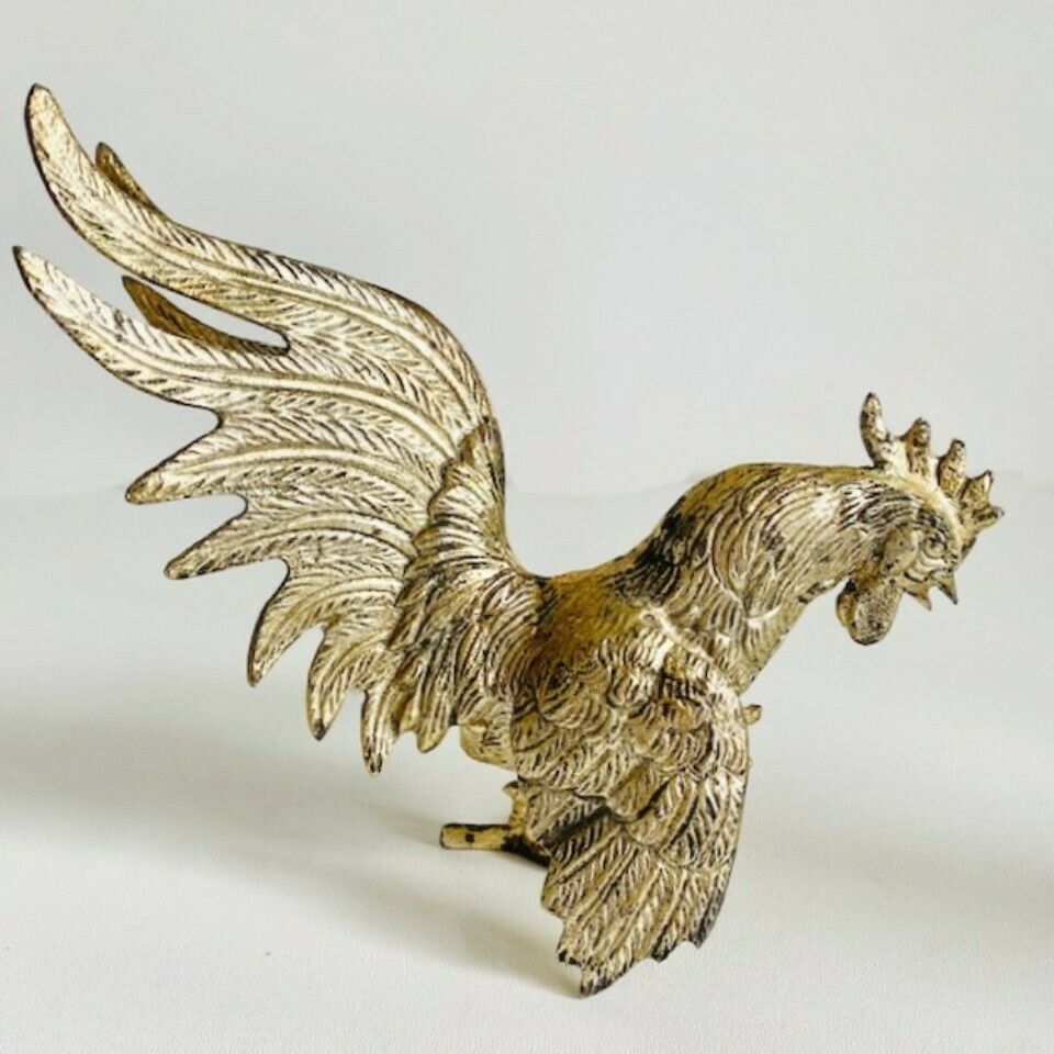 Set Of French Gilt Metal Gold Gamecocks Midcentury photo Art