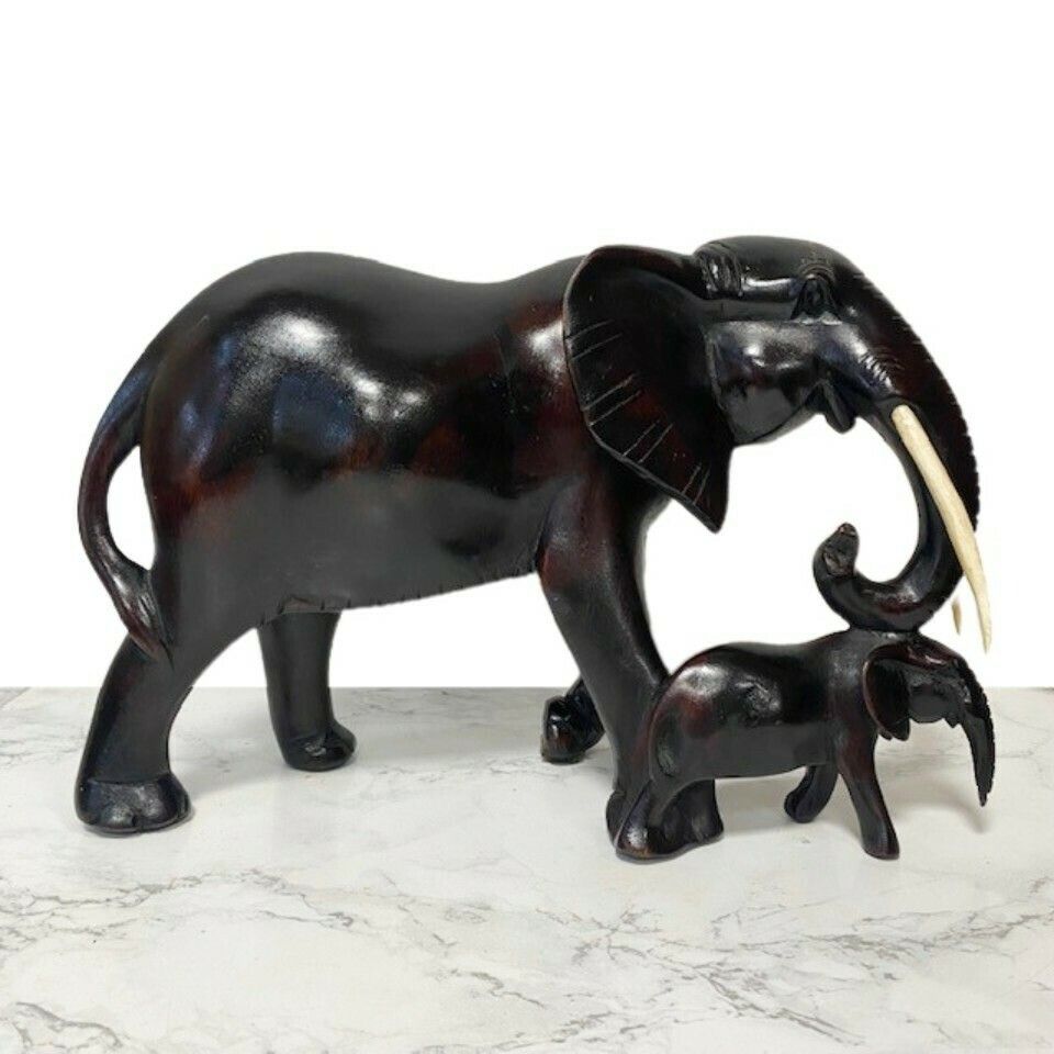 Vintage Midcentury Xl Wooden Elephant Ebony photo Art