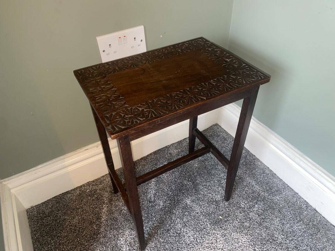 Antique Vintage Carved Top Plant Stand, Side Table, Coffee Table, Occasional Table photo vintage