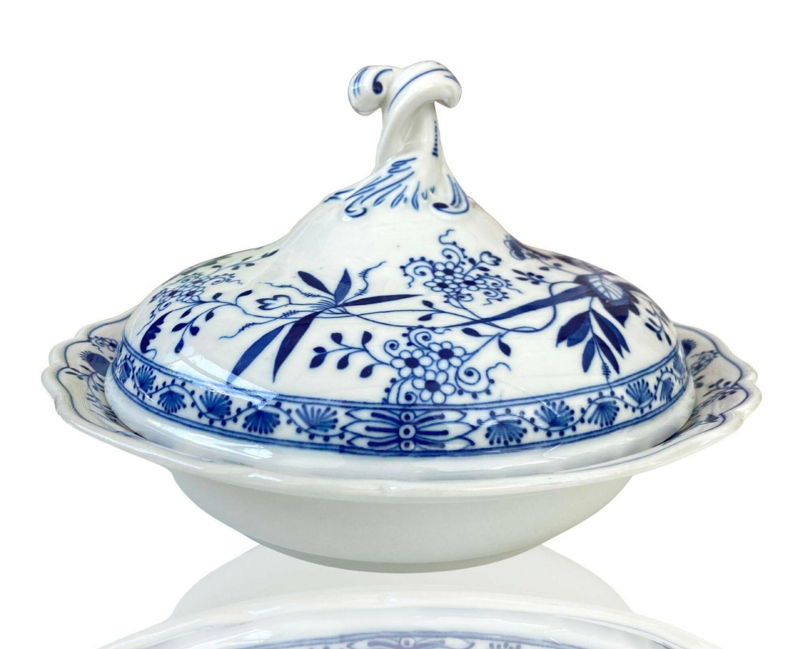 Antiek Porseleinen Ronde Terrine | Blauw Uien | Hutschenreuther Selb | Ca. 1935