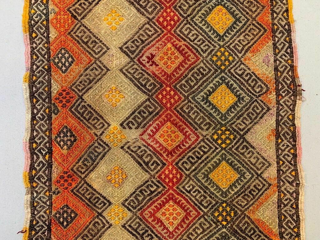Vintage Turkish Mini Kilim 88x50 Cm Wool Small Kelim Runner, Shabby Chic photo Textiles