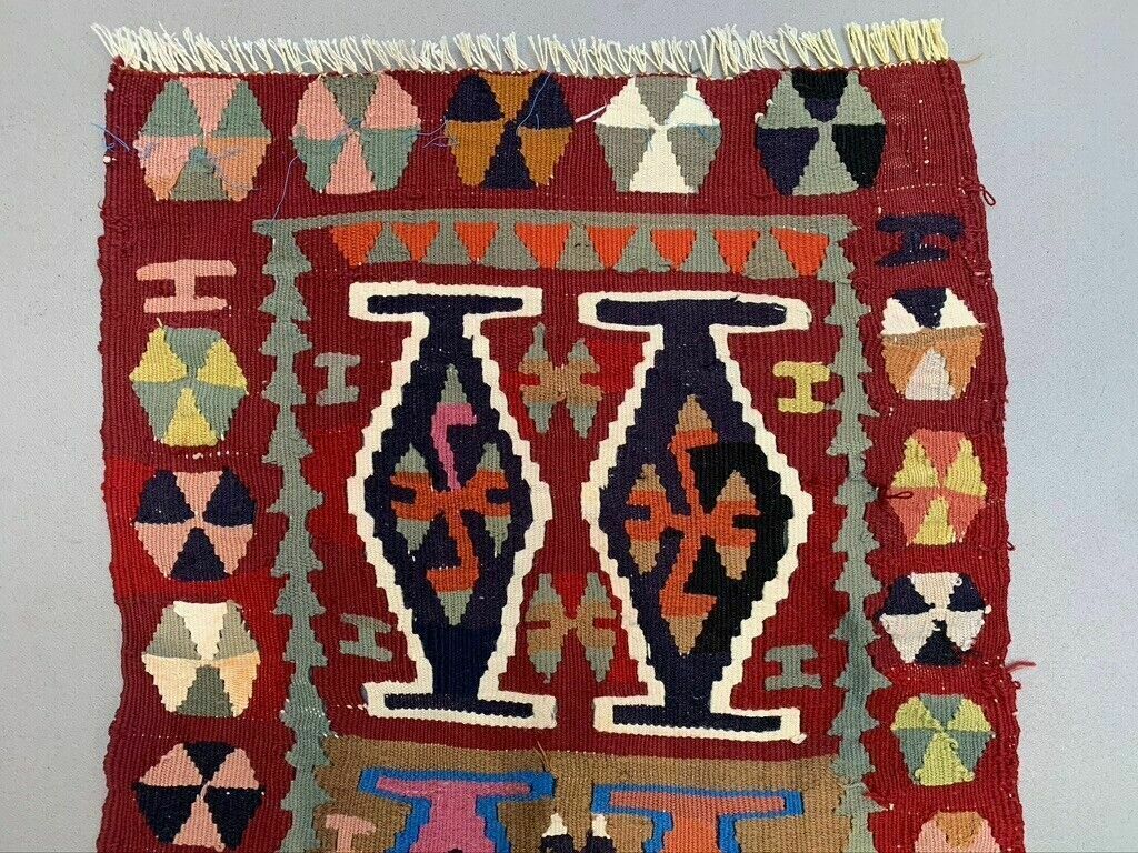 Vintage Turkish Mini Kilim 93x49 Cm Wool Small Kelim Runner, Shabby Chic photo 155.0