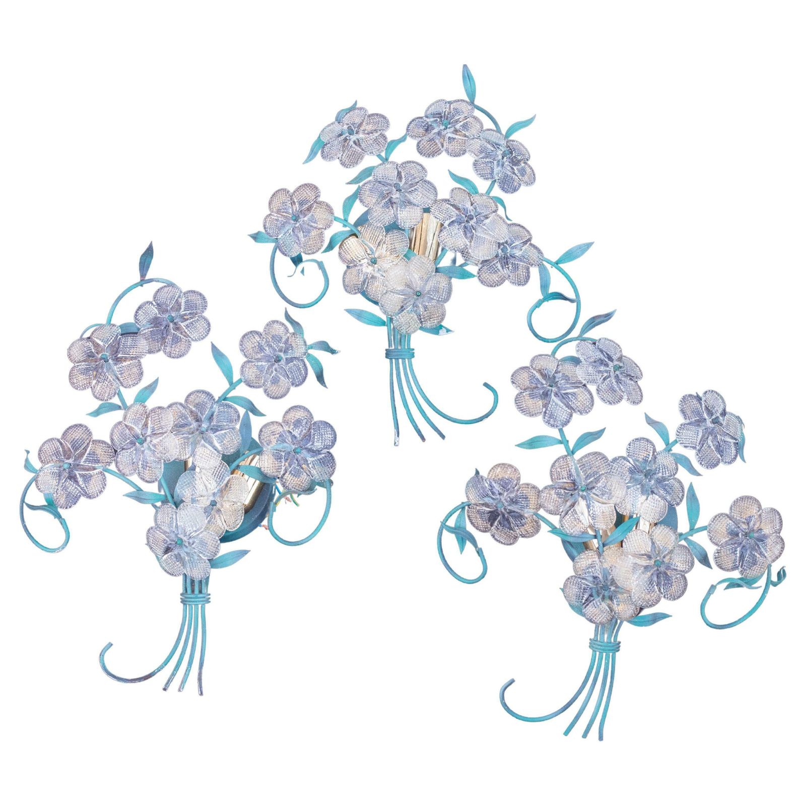 Set Of 3 Murano Wall Light Flower By Seguso For Venini, Italy, 1960s