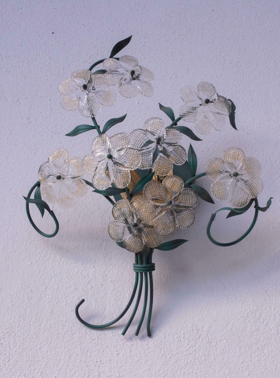 Set Of 3 Murano Wall Light Flower By Seguso For Venini, Italy, 1960s photo Lighting