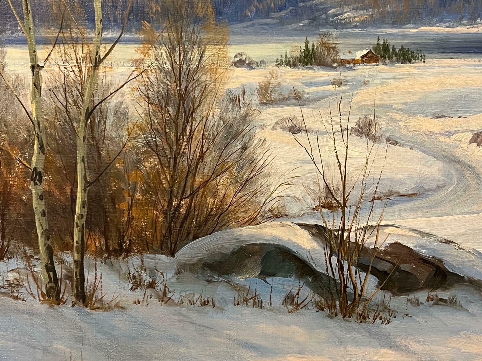 Jens Christian Bennedsen Swedish Hamlet In A Snowy Winter Landscape With Birch Trees By Danish Artist 1950s photo buy