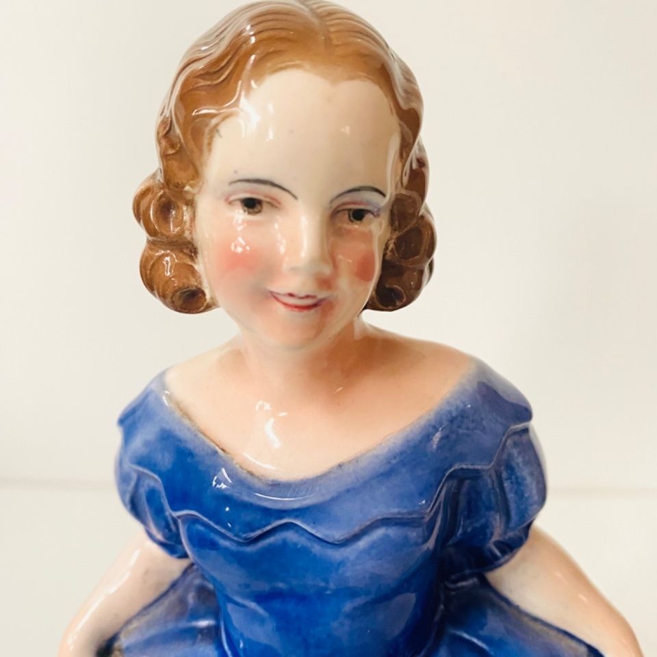 Hertwig & Co Katzhütte Sculpture Woman In Blue Dress Art Deco 1920s photo for sale