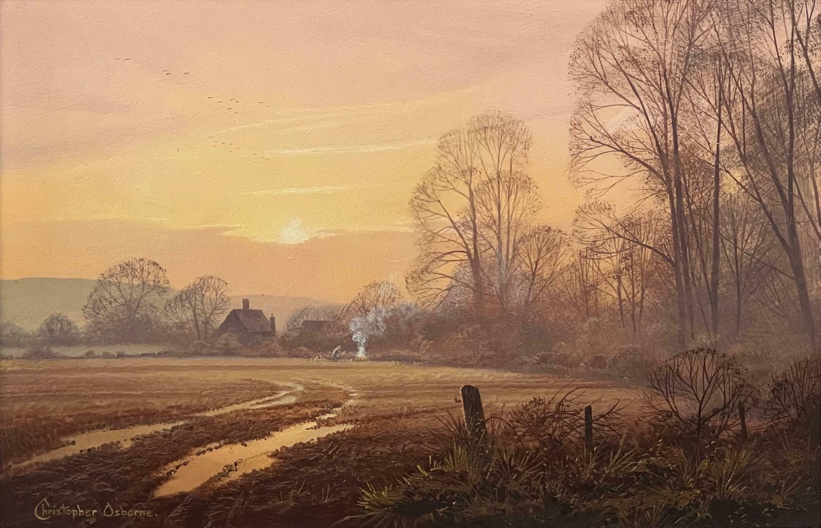 Christopher Osborne Farm In The Woods At Sunset In The English Countryside With Warm Brown Colours  Circa 1990 photo Art
