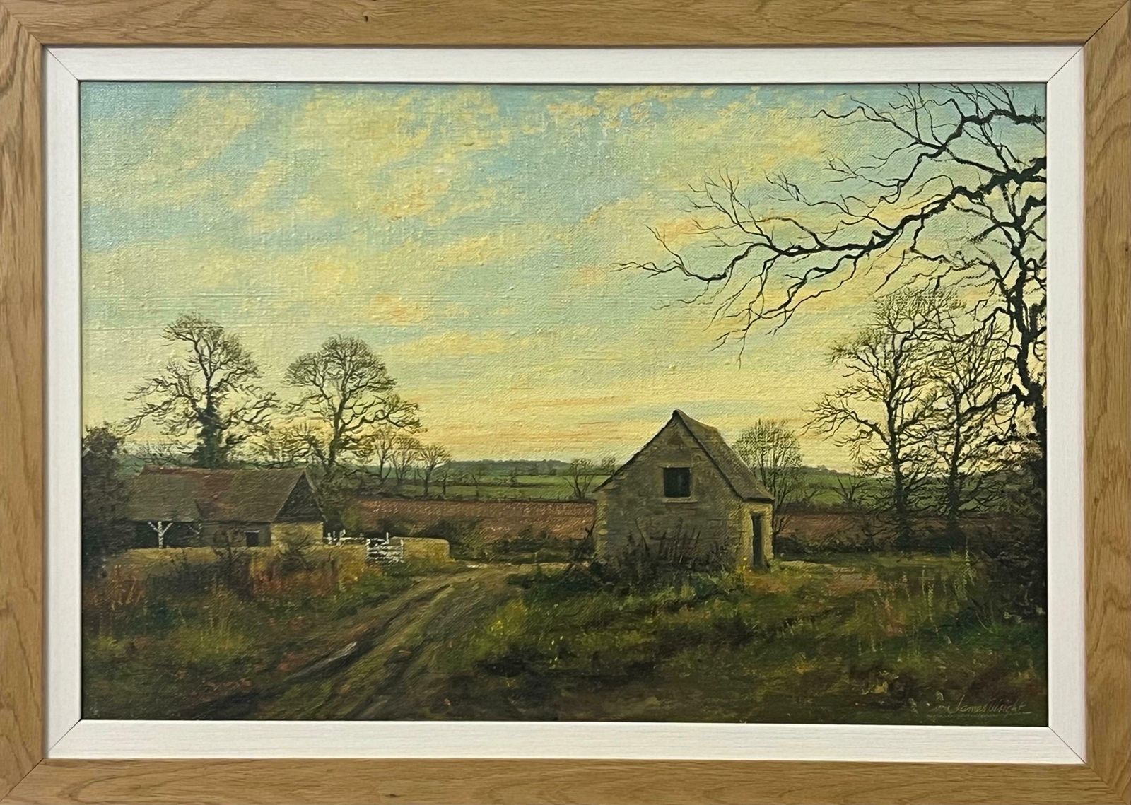 James Wright Old Barn Scene Of A Farm In The English Countryside By British Landscape Artist 1980 Circa