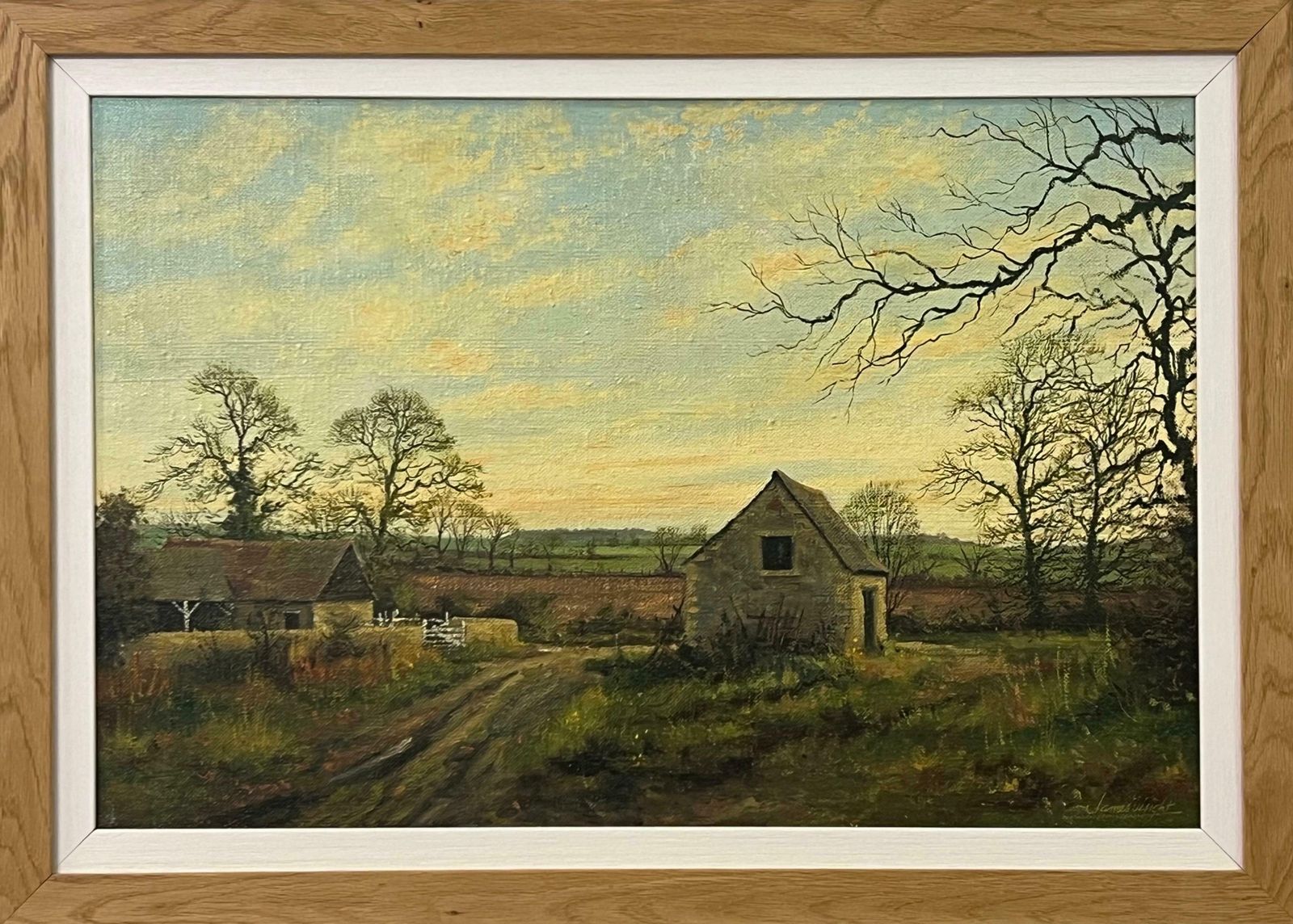 James Wright Old Barn Scene Of A Farm In The English Countryside By British Landscape Artist 1980 Circa photo vinterior