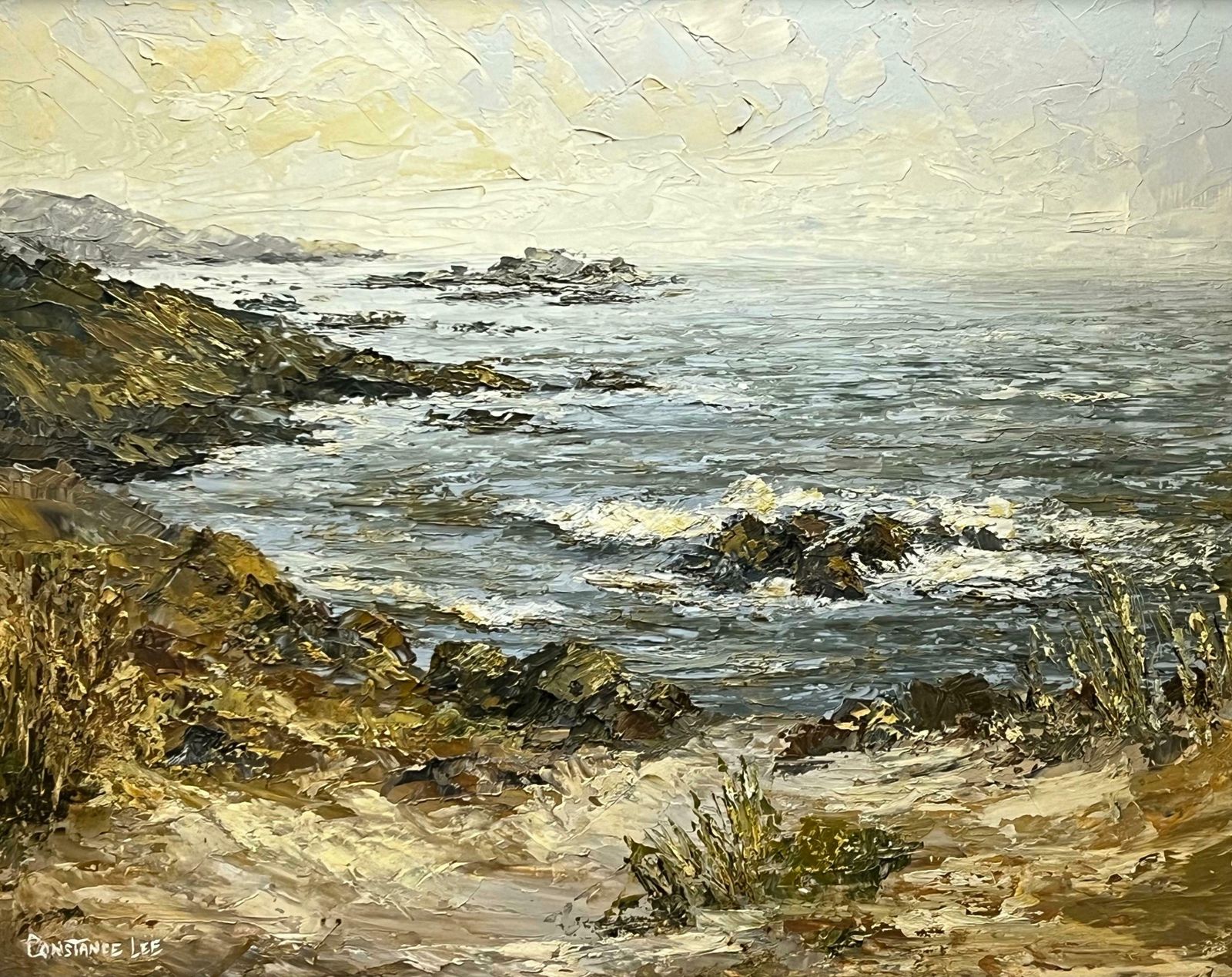 Constance Lee Californian Coastline Seascape Landscape Impasto Painting By 20th Century Artist 1972 photo furniture