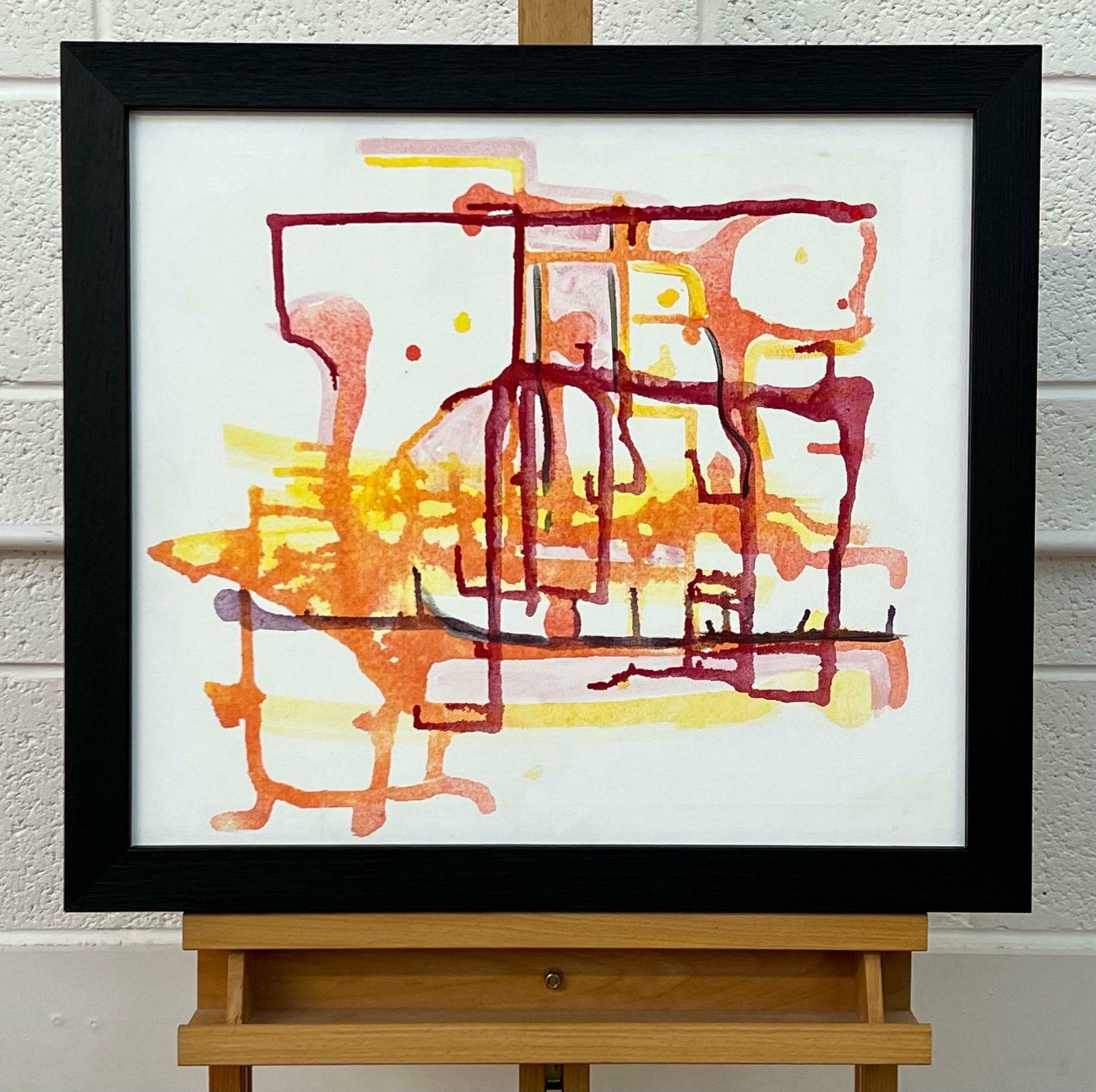 Angela Wakefield Early Abstract Painting Red Yellow Orange On White Background By British Artist 2004 photo vintage