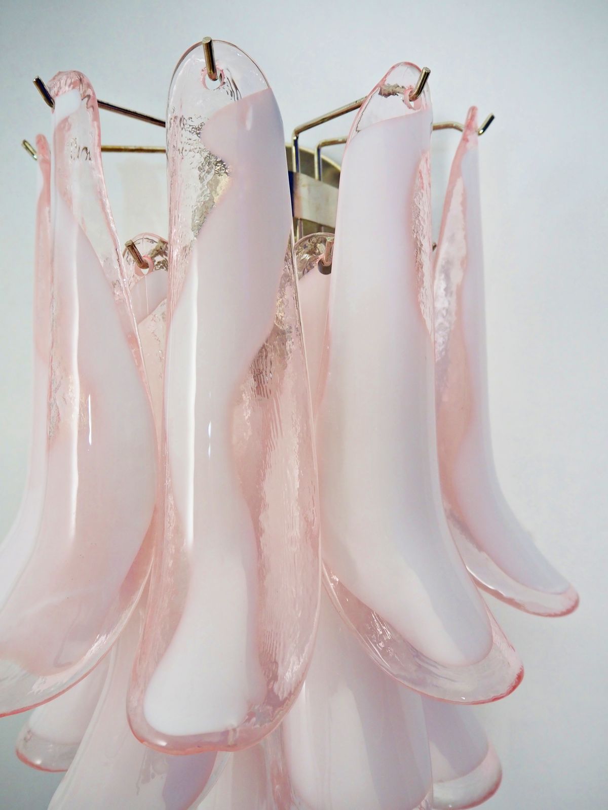 Pair Of Vintage Italian Murano Wall Lights In The Manner Of Mazzega   10 Pink Lattimo Glass Petals photo vinterior