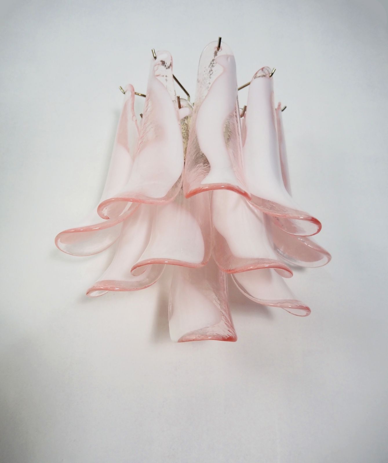 photo vinterior Pair Of Vintage Italian Murano Wall Lights In The Manner Of Mazzega   10 Pink Lattimo Glass Petals
