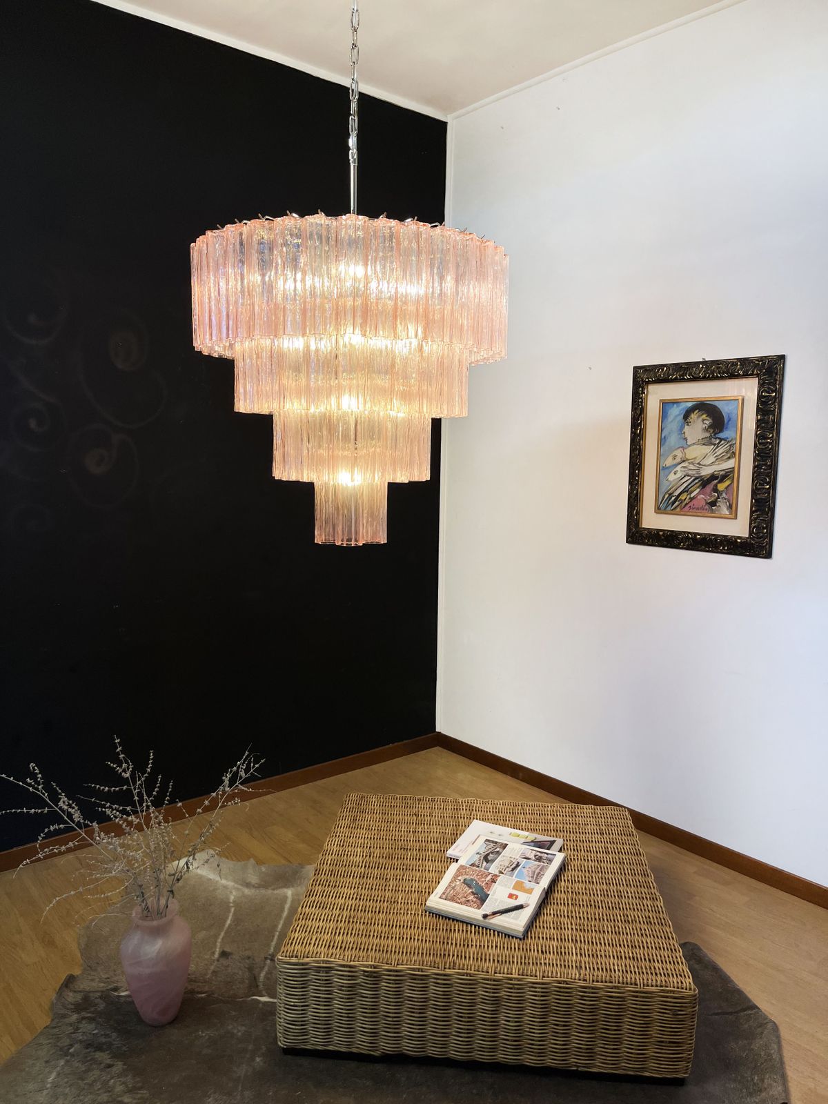 Huge Vintage Murano Glass Tiered Chandelier   78 Pink Glasses photo buy