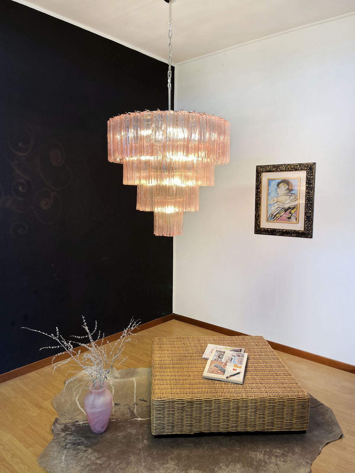 photo buy Huge Vintage Murano Glass Tiered Chandelier   78 Pink Glasses