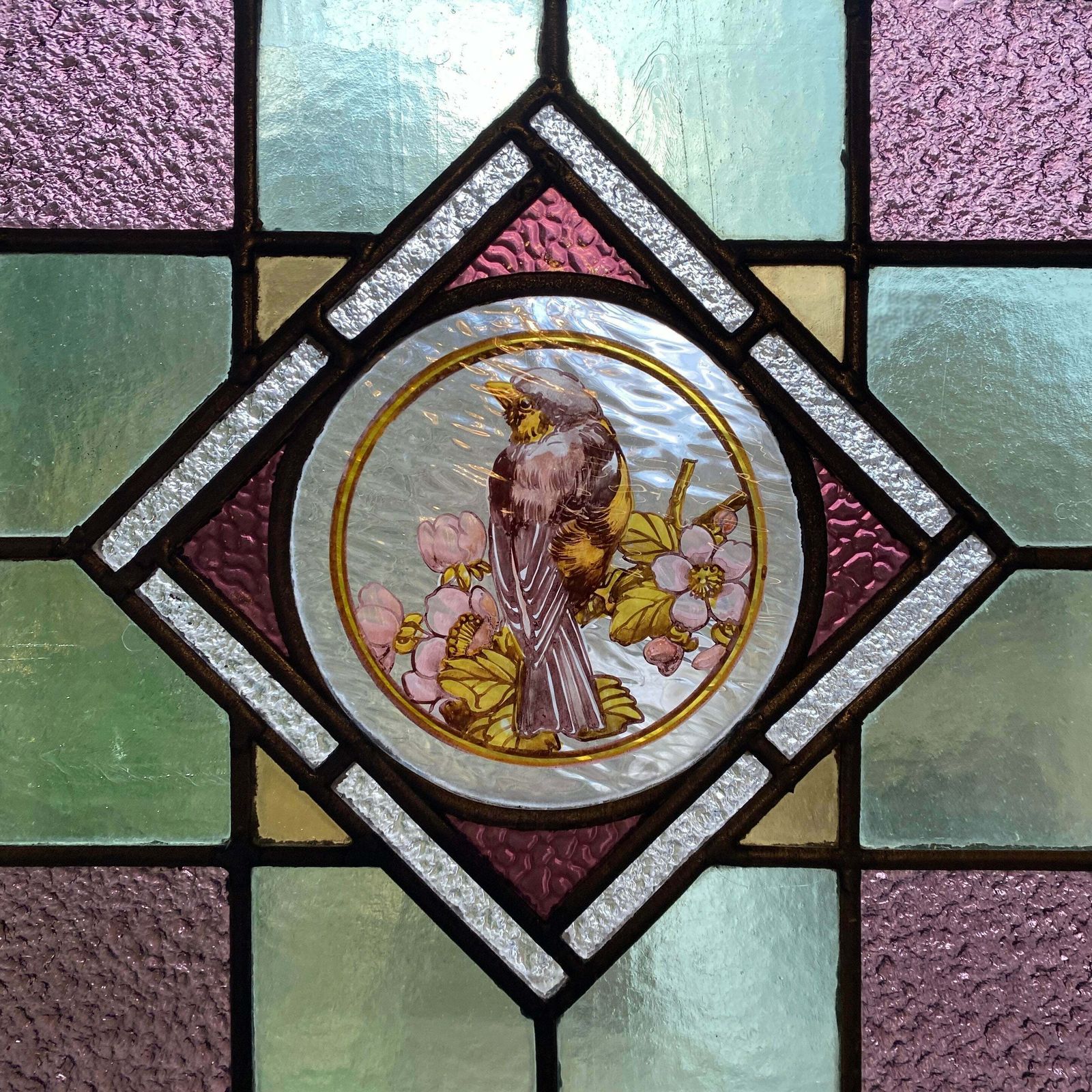 Victorian English Leaded Stained Glass Birds Flowers #1 photo for sale