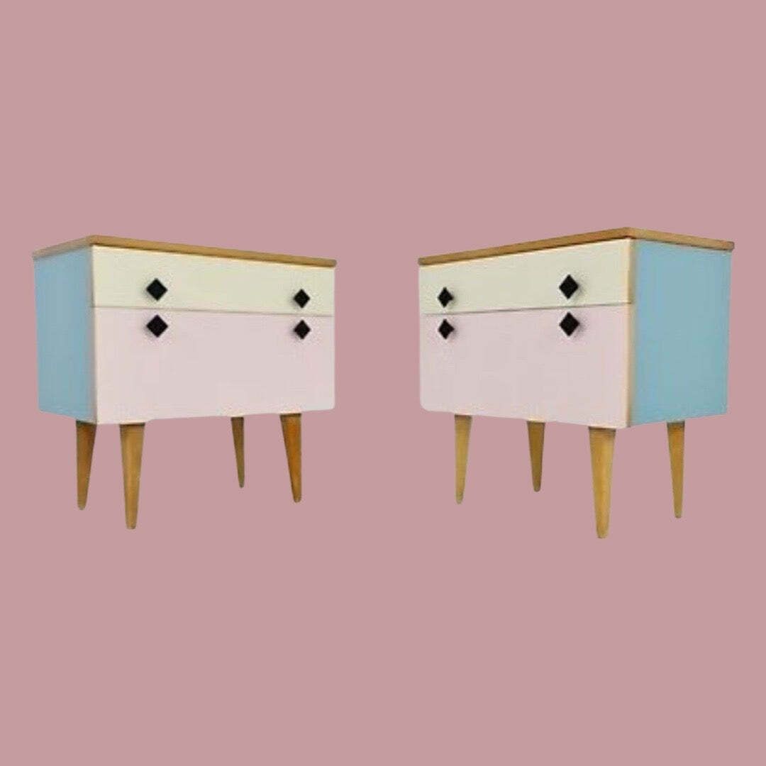 Pair Of Pastel Coloured Bedside Tables ~ Swedish 1950s photo buy