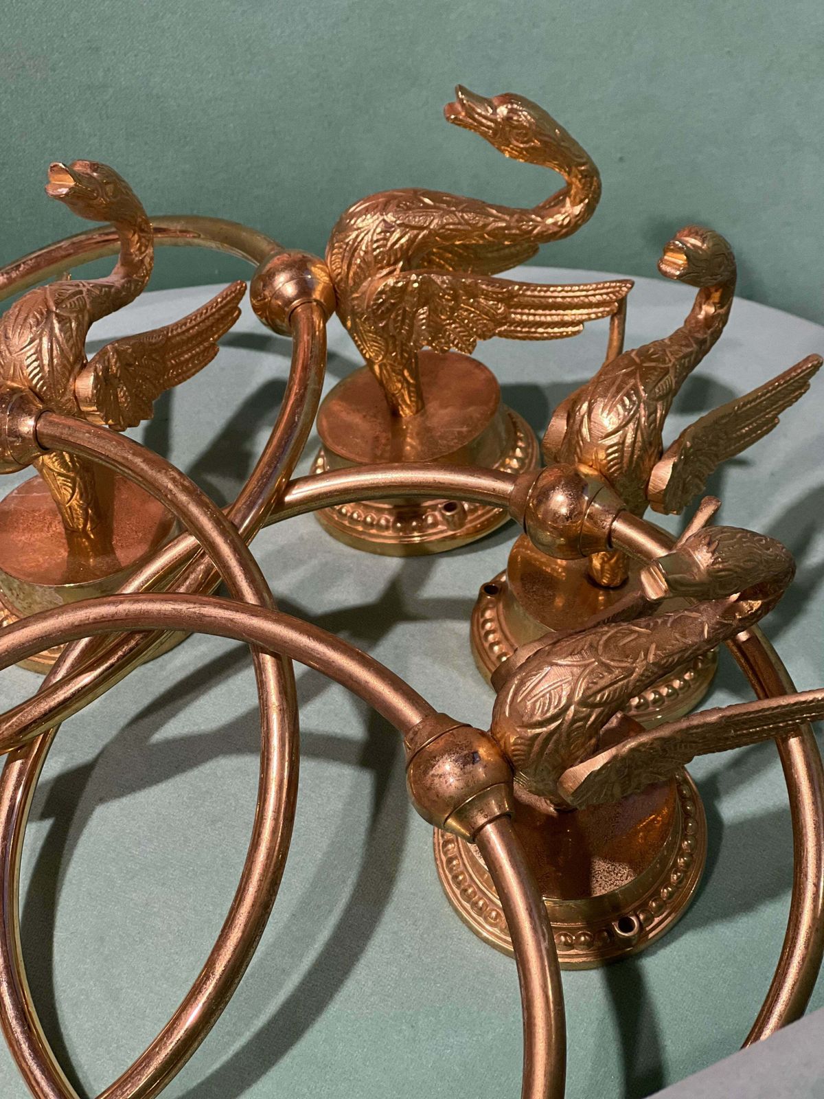 Italian Gold Plated Swan Towel Holder C.1970 photo vinterior
