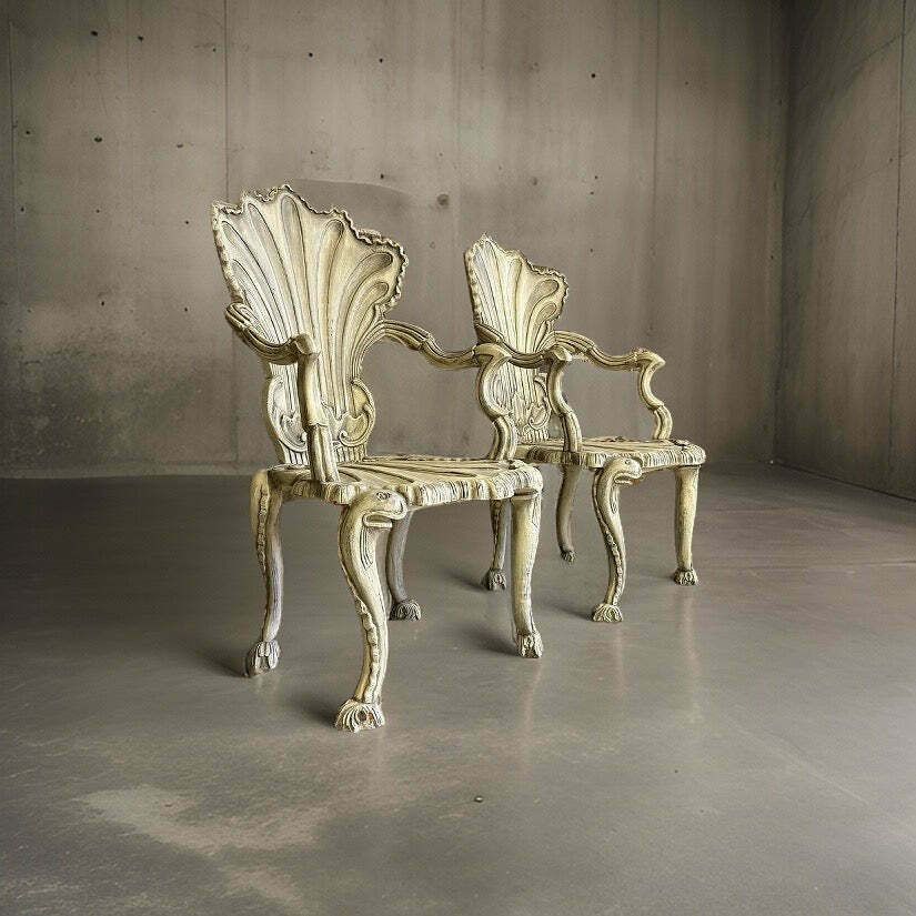 Pair Of Venetian 19th Century Grotto Chairs photo furniture