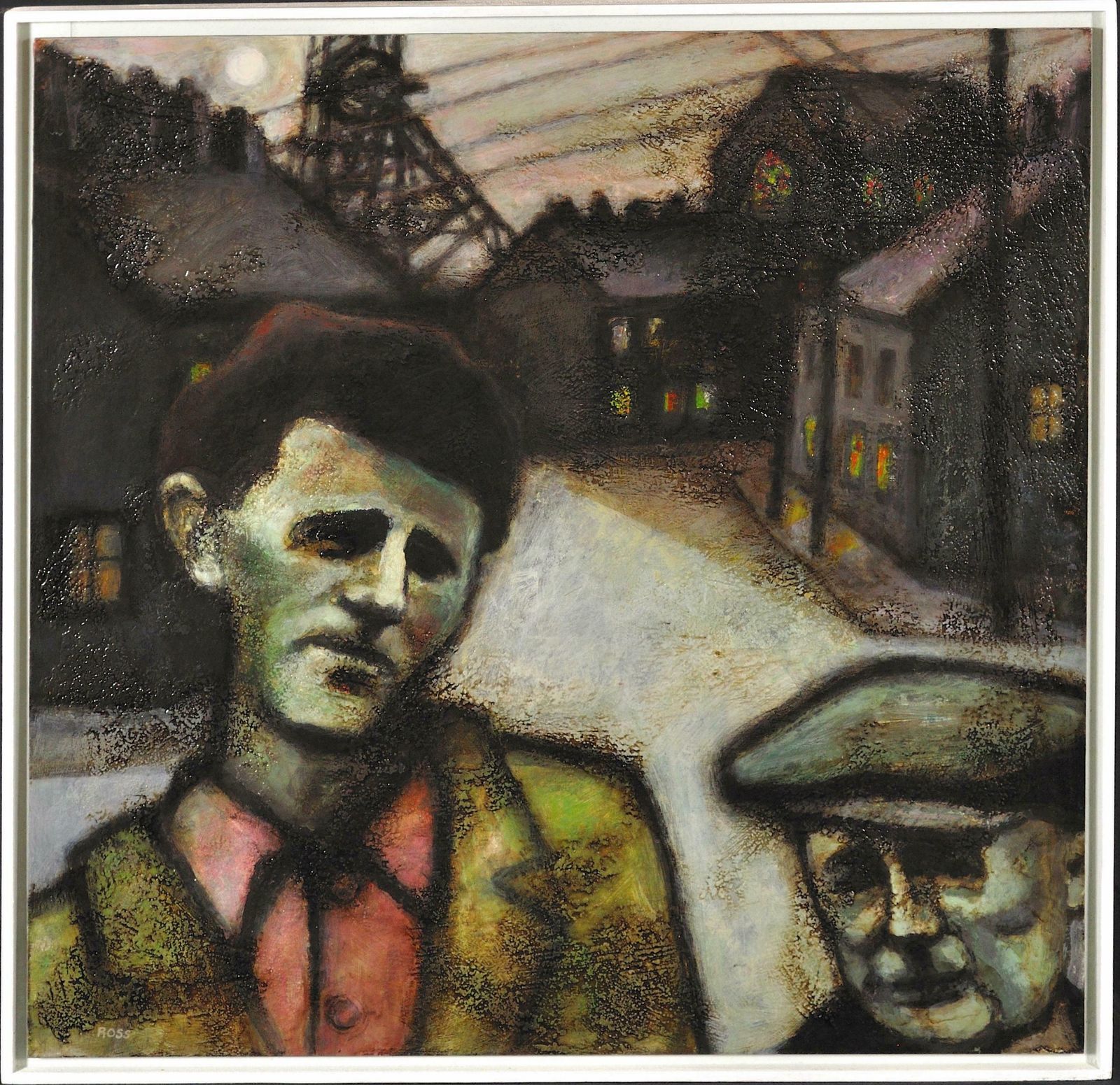Peter Ross B.1941. The Young Richard Burton And His Father. Pontrhydyfen. Neath Port Talbot. Wales. Welsh Coal Mining. Framed Oil Painting. photo furniture