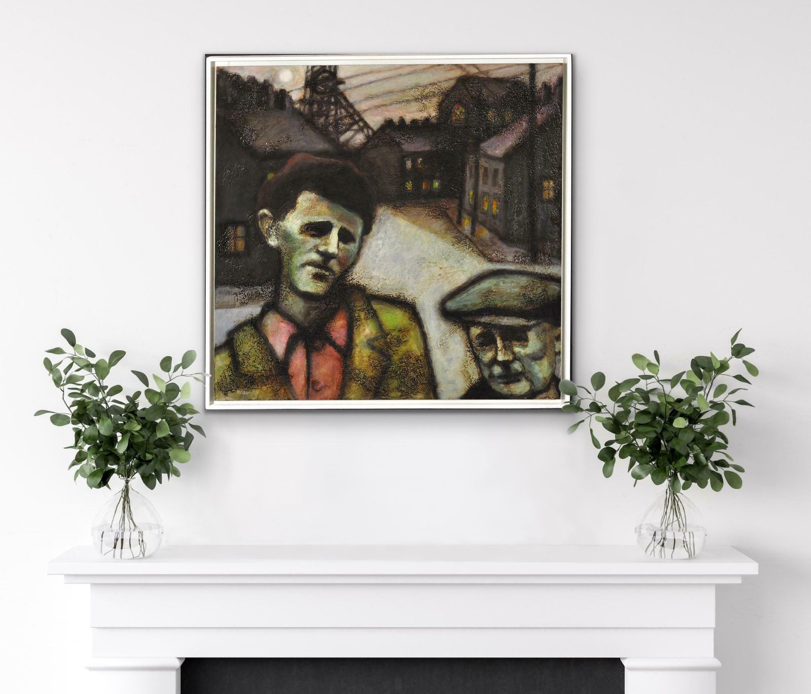 Peter Ross B.1941. The Young Richard Burton And His Father. Pontrhydyfen. Neath Port Talbot. Wales. Welsh Coal Mining. Framed Oil Painting. photo vinterior