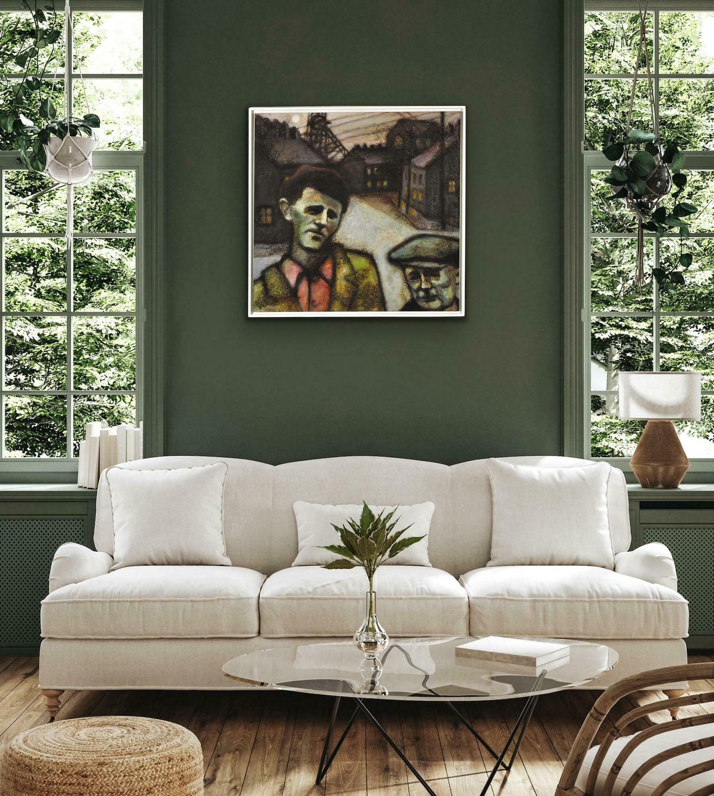 photo furniture Peter Ross B.1941. The Young Richard Burton And His Father. Pontrhydyfen. Neath Port Talbot. Wales. Welsh Coal Mining. Framed Oil Painting.