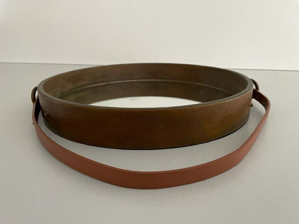 Italian Round Leather Wall Mirror With Leather Strap, 1960s, Italy photo Home Decor