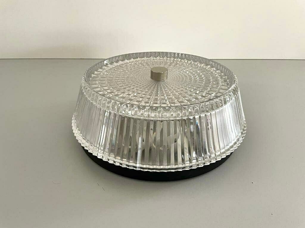 Italian Design Crystal Glass Flush Mount Ceiling Lamp, 1960s, Italy