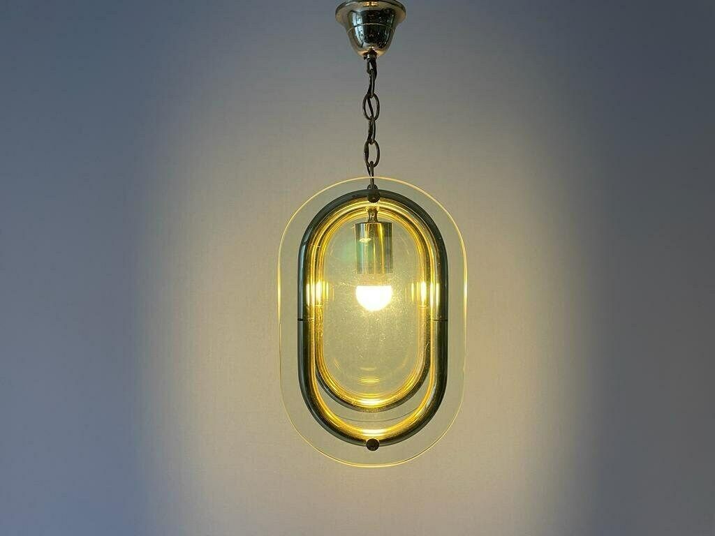 Beautiful Italian Design 2 Thick Glass Piece & Brass Body Ceiling Lamp, 1970s, Italy photo 934.0