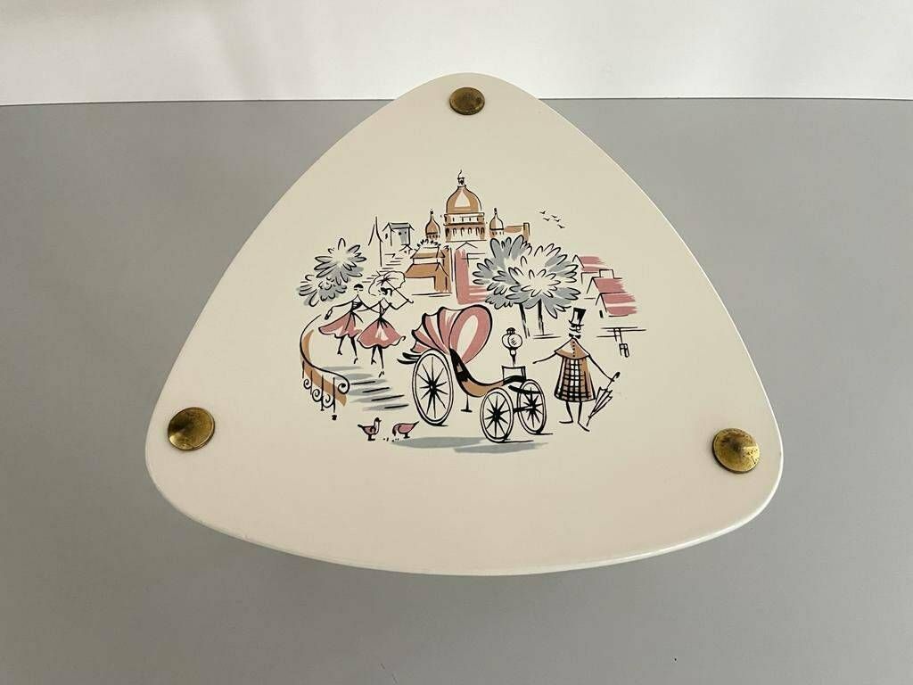 Mid Century Modern Illustrated Ceramic Top Atomic Design Plant Stand, 1950s, Germany photo furniture
