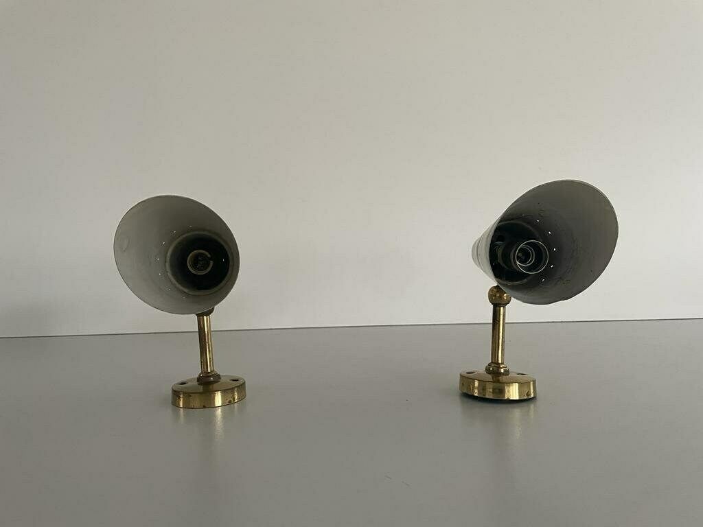 Worn Cream Metal And Brass Body Italian Design Pair Of Sconces, In Style Of Stilnovo, 1950s, Italy photo vinterior