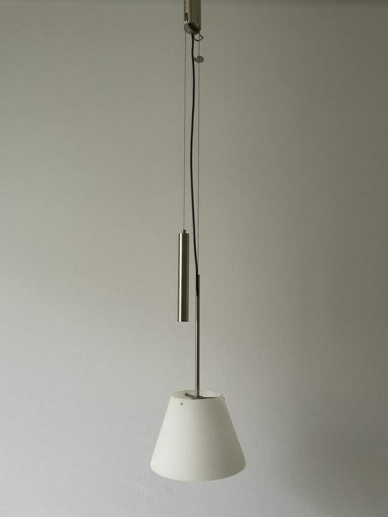 Glass Shade And Metallic Gray Body Adjustable Counterweight Pendant Lamp, 1970s, Germany photo for sale