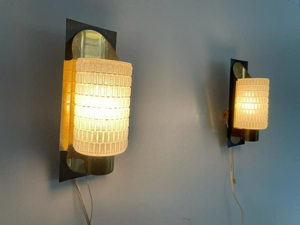 Mid Century Textured Glass & Brass Pair Of Sconces, 1950s, Germany photo for sale