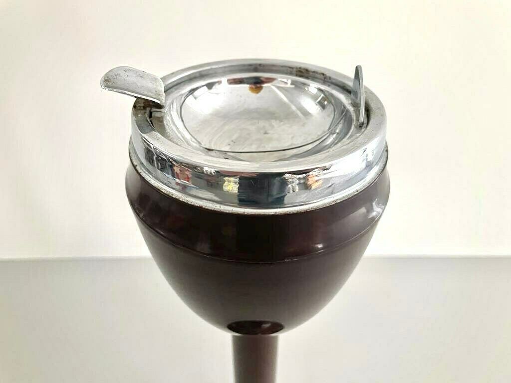 Brown And Chrome Metal Self Standing Industrial Floor Ashtray, 1970s, Italy photo 751.0