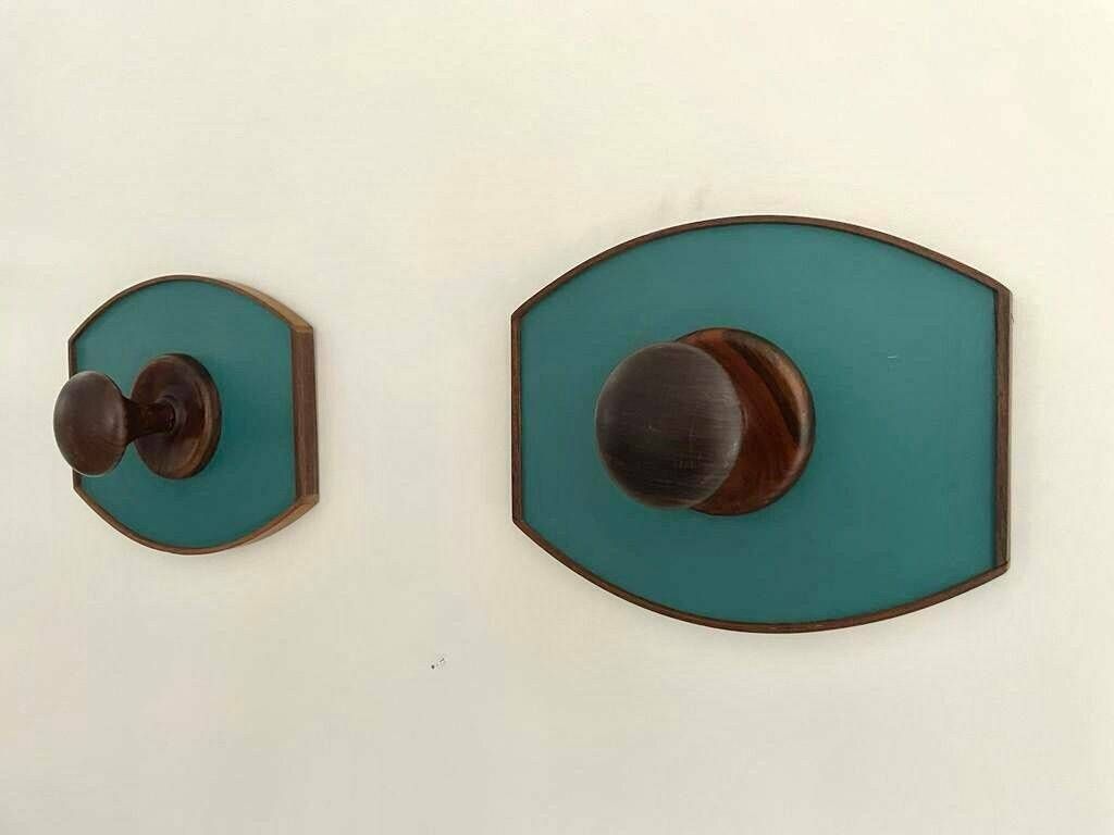 Mid Century Modern Teak Rare Italian Design Pair Of Clothes Hooks, 1960s, Italy
