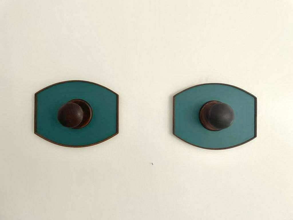 Mid Century Modern Teak Rare Italian Design Pair Of Clothes Hooks, 1960s, Italy photo for sale