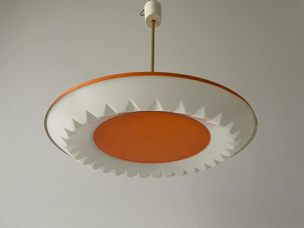 Pop Art Orange Metal Body And White Glass Large Ceiling Lamp By Novalux, 1970s, Italy