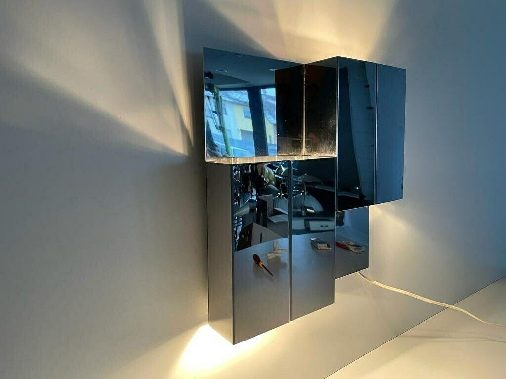 3 Dimensional Square Design Chrome Wall Lamp, 1970s, Italy