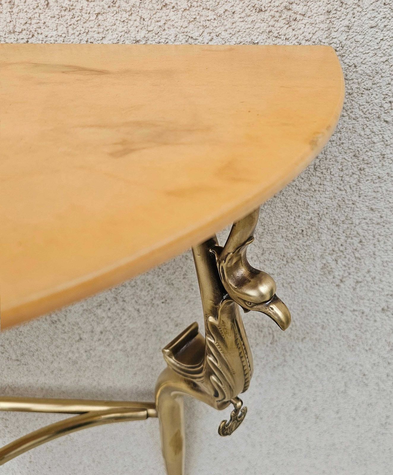 Hollywood Regency Brass Console Table With Semi Circular Marble Top Featuring Swan Motif // Made In Italy In 1950s photo buy
