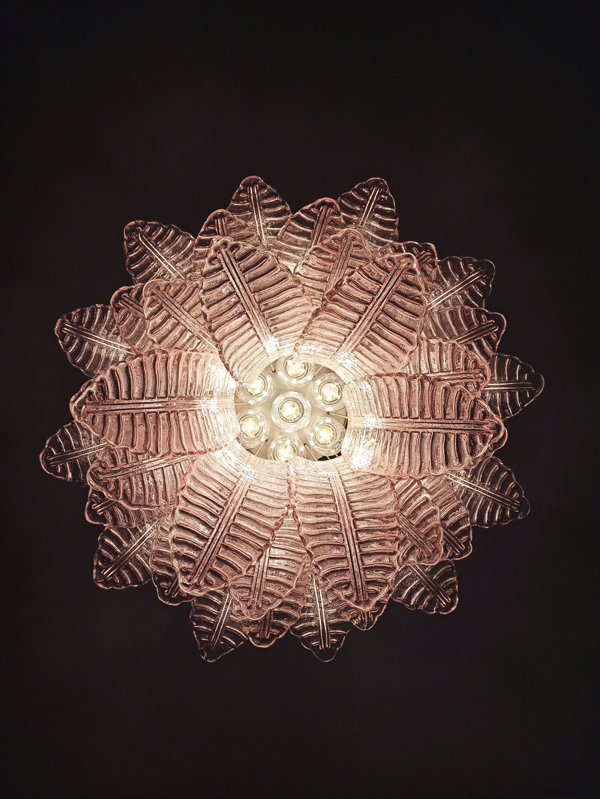photo for sale Italian Murano Six Tier Felci Glass Chandelier   36 Pink Glasses