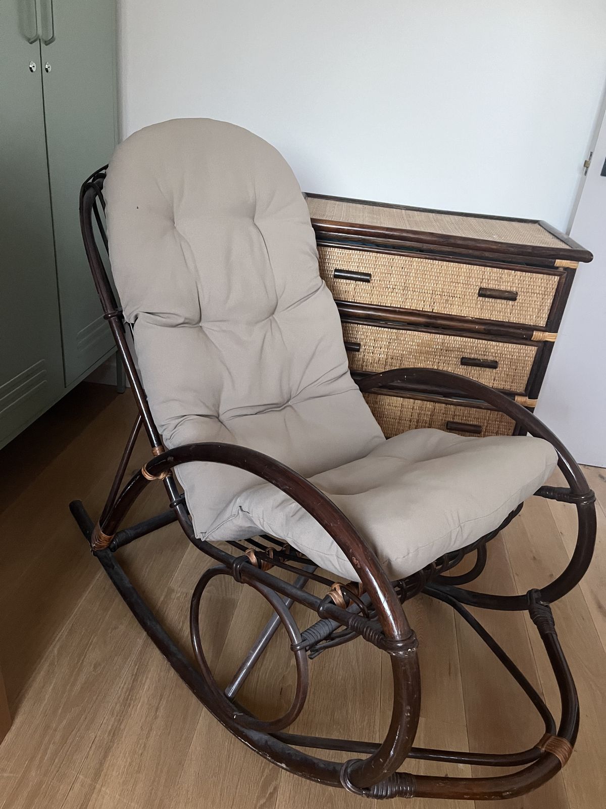 Dark Rattan Rocking Chair photo vintage