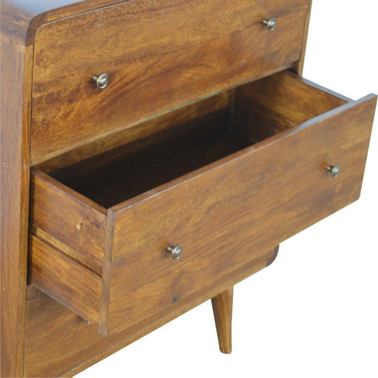 Handmade Solid Wood Mid Century Style Curved Chestnut Chest Of Drawers Storage Bedroom Furniture photo vinterior
