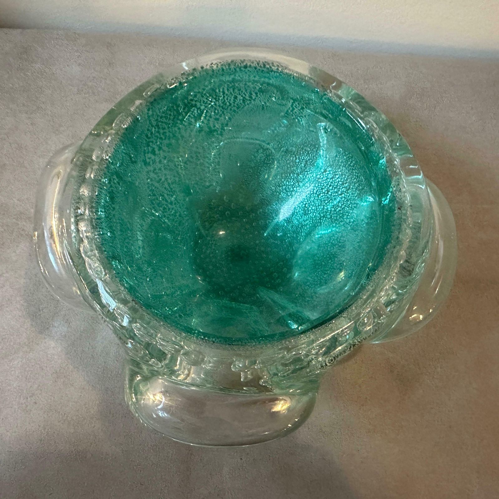 Home Decor 1960s Barovier Style Green And Gold Bullicante Murano Glass Ashtray And Pestle photo