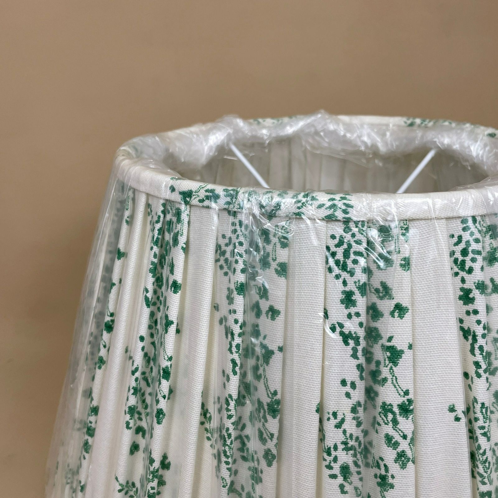 New Lampshade Hand Block Print 16" White Green Floral Pattern Pleated Fabric Structured Empire Table Ceiling Lamp Shade photo furniture