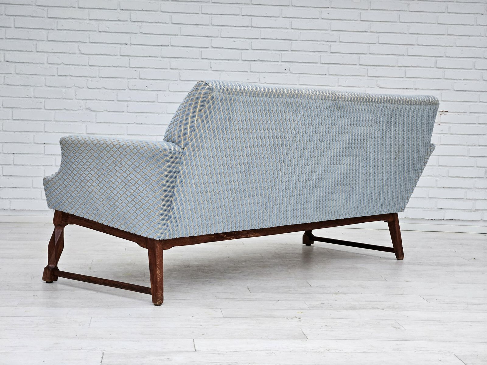 1490.0 1970s, Danish 3 Seater Sofa, Original Good Condition, Velour, Oak Wood. photo